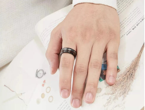 Men 8mm Tungsten Ring Koa Wood Inlay with Laser Pattern Comfort-Fit Wedding Band